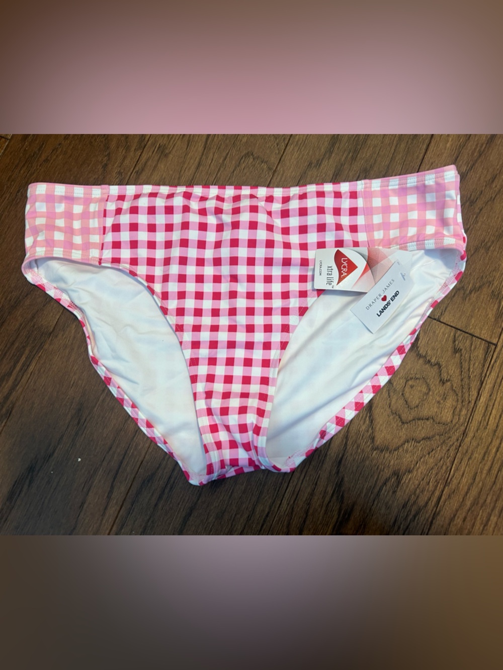 Lands' End and Draper James Pink and White Gingham Bikini Bottoms